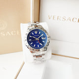 Buy Shop Versace Hellenyium GMT Blue Dial Silver Steel Strap Watch for Men - V11010015 USA Online