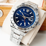 Buy Shop Versace Hellenyium GMT Blue Dial Silver Steel Strap Watch for Men - V11010015 USA Online
