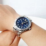 Buy Shop Versace Hellenyium GMT Blue Dial Silver Steel Strap Watch for Men - V11010015 USA Online