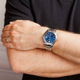 Buy Shop Versace Hellenyium GMT Blue Dial Silver Steel Strap Watch for Men - V11010015 USA Online