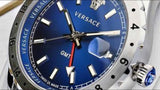 Buy Shop Versace Hellenyium GMT Blue Dial Silver Steel Strap Watch for Men - V11010015 USA Online