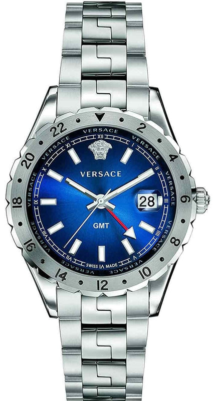 Buy Shop Versace Hellenyium GMT Blue Dial Silver Steel Strap Watch for Men - V11010015 USA Online