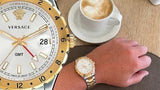 Buy Shop Versace Hellenyium GMT Silver Dial Two Tone Steel Strap Watch for Men - V11030015 USA Online