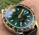 Buy Shop Versace Hellenyium Green Dial Brown Leather Strap Watch for Men - V11090017 USA Online