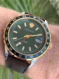 Buy Shop Versace Hellenyium Green Dial Brown Leather Strap Watch for Men - V11090017 USA Online