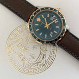 Buy Shop Versace Hellenyium Green Dial Brown Leather Strap Watch for Men - V11090017 USA Online