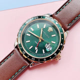 Buy Shop Versace Hellenyium Green Dial Brown Leather Strap Watch for Men - V11090017 USA Online