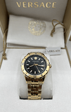 Buy Shop Versace Hellenyium Quartz Black Dial Gold Steel Strap Watch For Men - VE3A00820 USA Online