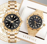 Buy Shop Versace Hellenyium Quartz Black Dial Gold Steel Strap Watch For Men - VE3A00820 USA Online