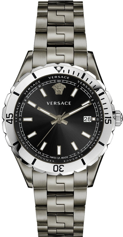 Buy Shop Versace Hellenyium Quartz Black Dial Grey Steel Strap Watch For Men - VE3A00620 USA Online