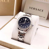 Buy Shop Versace Hellenyium Quartz Blue Dial Silver Steel Strap Watch for Men - VEVK00921 USA Online