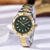 Buy Shop Versace Hellenyium Quartz Green Dial Two Tone Steel Strap Watch For Men - VE3A00720 USA Online