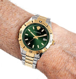 Buy Shop Versace Hellenyium Quartz Green Dial Two Tone Steel Strap Watch For Men - VE3A00720 USA Online