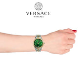 Buy Shop Versace Hellenyium Quartz Green Dial Two Tone Steel Strap Watch for Women - VEHU00420 USA Online