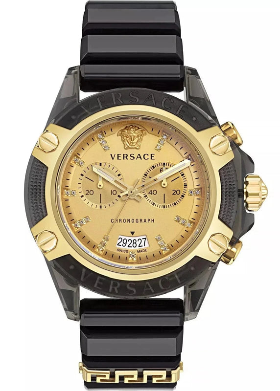 Buy Shop Versace Icon Active Chrono Gold Dial Black Silicone Strap Unisex Watch - VEZ701623 USA Online