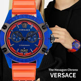 Buy Shop Versace Icon Active Chronograph Quartz Blue Dial Orange Rubber Strap Watch For Men - VEZ700922 USA Online