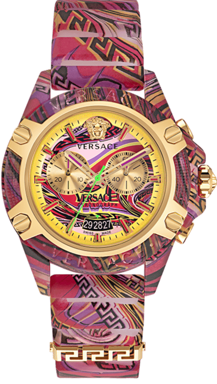 Buy Shop Versace Icon Active Chronograph Quartz Gold Dial Red Leather Strap Watch For Men - VEZ701222 USA Online