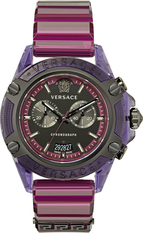 Buy Shop Versace Icon Active Chronograph Black Dial Purple Rubber Strap Watch For Men - VEZ701423 USA Online