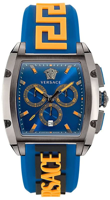 Buy Shop Versace Iconic Dominus Chronograph Blue Dial Blue Rubber Strap Watch For Men - VE6H00323 USA Online