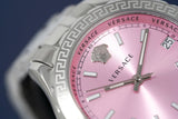 Versace Hellenyium Pink Dial Silver Steel Strap Watch for Women - V12010015