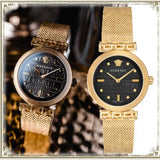 Buy Shop Versace Meander Black Dial Gold Mesh Bracelet Watch for Women - VELW00720 USA Online