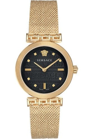 Buy Shop Versace Meander Black Dial Gold Mesh Bracelet Watch for Women - VELW00720 USA Online