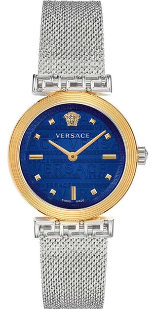 Buy Shop Versace Meander Blue Dial Silver Mesh Bracelet Watch for Women - VELW00520 USA Online