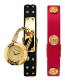 Buy Shop Versace Medusa Lock Icon Gold Dial Red Leather Strap Watch for Women - VEDW00119 USA Online