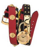 Buy Shop Versace Medusa Lock Icon Gold Dial Red Leather Strap Watch for Women - VEDW00119 USA Online