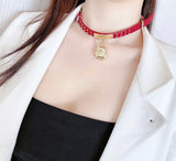 Buy Shop Versace Medusa Lock Icon Gold Dial Red Leather Strap Watch for Women - VEDW00319 USA Online