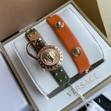 Buy Shop Versace Medusa Lock Icon Quartz Beige Dial Green Leather Strap Watch for Women - VEDW00519 USA Online
