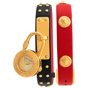 Buy Shop Versace Medusa Lock Icon Gold Dial Red Leather Strap Watch for Women - VEDW00119 USA Online
