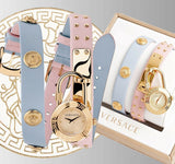 Buy Shop Versace Medusa Lock Icon Quartz Gold Dial Pink & Blue Leather Strap Watch For Women - VEDW00219 USA Online
