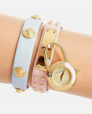 Buy Shop Versace Medusa Lock Icon Quartz Gold Dial Pink & Blue Leather Strap Watch For Women - VEDW00219 USA Online