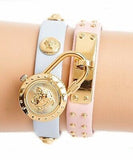 Buy Shop Versace Medusa Lock Icon Quartz Gold Dial Pink & Blue Leather Strap Watch For Women - VEDW00219 USA Online