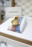 Buy Shop Versace Medusa Lock Icon Quartz Gold Dial Pink & Blue Leather Strap Watch For Women - VEDW00219 USA Online