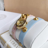 Buy Shop Versace Medusa Lock Icon Quartz Gold Dial Pink & Blue Leather Strap Watch For Women - VEDW00219 USA Online