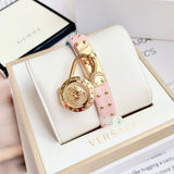 Buy Shop Versace Medusa Lock Icon Quartz Gold Dial Pink & Blue Leather Strap Watch For Women - VEDW00219 USA Online