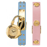 Buy Shop Versace Medusa Lock Icon Quartz Gold Dial Pink & Blue Leather Strap Watch For Women - VEDW00219 USA Online