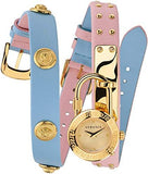Buy Shop Versace Medusa Lock Icon Quartz Gold Dial Pink & Blue Leather Strap Watch For Women - VEDW00219 USA Online