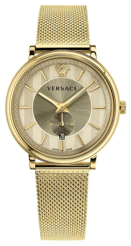 Buy Shop Versace V Circle Quartz Gold Dial Gold Mesh Bracelet Watch For Men - VBQ070017 USA Online