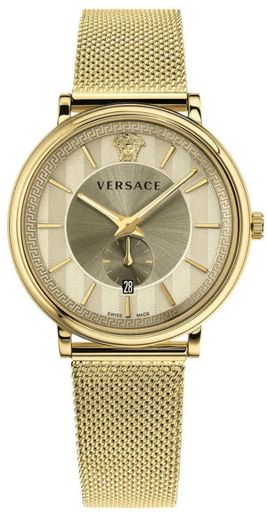 Buy Shop Versace V Circle Quartz Gold Dial Gold Mesh Bracelet Watch For Men - VBP07017 USA Online