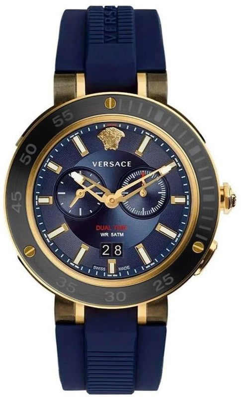 Buy Shop Versace V Extreme Chronograph Blue & Gold Tone Dial Blue Rubber Strap Watch for Men - VCN010017 USA Online