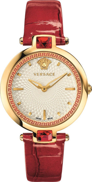 Buy Shop Versace Crystal Gleam White Dial Red Leather Strap Watch For Women - VAN040016 USA Online