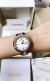 Buy Shop Versace Olympo Crystal Gleam White Dial Purple Leather Strap Watch for Women - VAN010016 USA Online