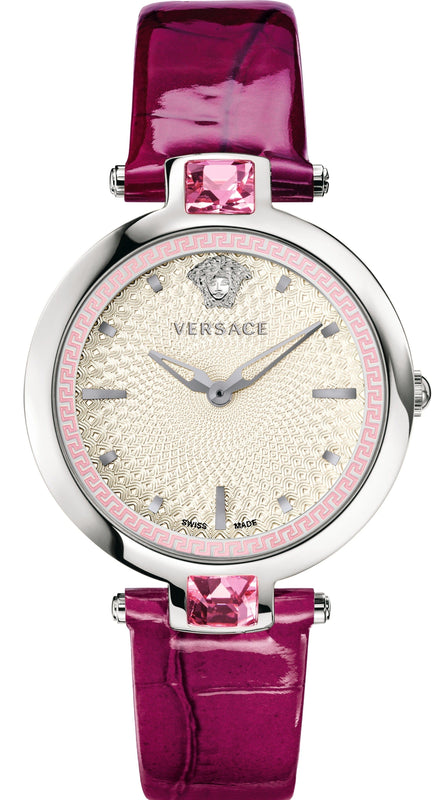 Buy Shop Versace Olympo Crystal Gleam White Dial Purple Leather Strap Watch for Women - VAN010016 USA Online