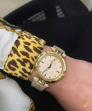 Buy Shop Versace Olympo Quartz White Dial Beige Leather Strap Watch for Women - VAN050016 USA Online