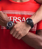 Buy Shop Versace Palazzo Empire Black Dial Black Leather Strap Watch for Men - VERD00218 USA Online