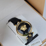 Buy Shop Versace Palazzo Empire Black Dial Black Leather Strap Watch for Women - VCO020017 USA Online