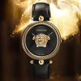 Buy Shop Versace Palazzo Empire Black Dial Black Leather Strap Watch for Women - VCO020017 USA Online